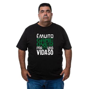 Imagem de Camiseta Masculina Plus Size Algodao Frase Game Over Com Abridor De Garrafas Integrado