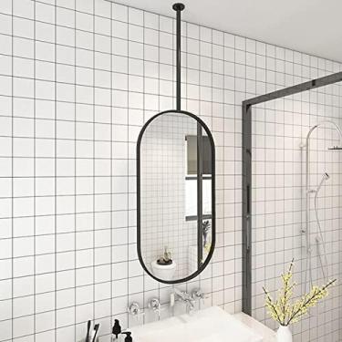 Imagem de Espelho Preto Transparente E Prático Para Pendurar No Teto, Moderno, Oval, Com Haste Su...