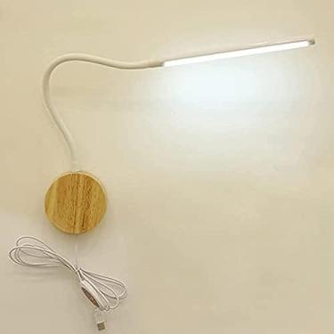 Imagem de Luminária de parede, luminárias de parede LED internas de 6 W com interruptor e plugue USB, lâmpada de leitura regulável com pescoço ajustável flexível, luminária de parede de madeira para c