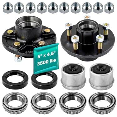 Imagem de JADODE Kits de cubo de reboque de 5 em 11,5 cm para eixo de 1,5 m para eixo de 1,5 m para serviço pesado 5 Lug Bolt cubo de roda com 1/2"-20 Thread L68149/L44649 Kits de cubo de reboque - 22017K Conjunto de 2
