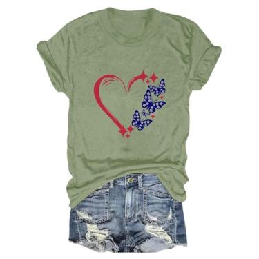 Imagem de Camisetas femininas 4th of July Memorial Day camisetas femininas fofas camisetas patrióticas de manga curta, Verde menta, XXG