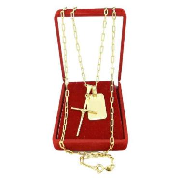 Imagem de Corrente Masculina 60Cm 3Mm Cruz + Placa Folheada Ouro Cr809 - Wnbijou