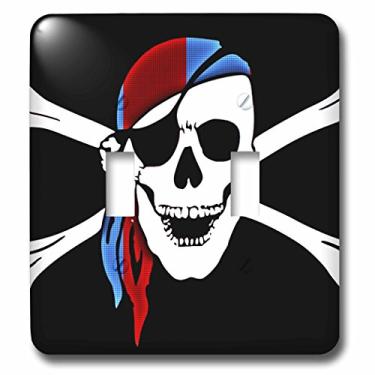 Imagem de 3dRose lsp_55660_2 Crânio pirata e ossos cruzados - Bandeira preta com interruptor duplo bandana