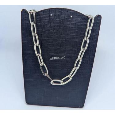 Imagem de Kit Colar e Brincos Corrente Elo Grosso Retangular Folheado - LVO, Pra