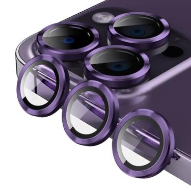 Imagem de Jeluse [Pacote com 3 x 2 protetores de lente de câmera para iPhone 14 Pro Max para iPhone 14 Pro, capa protetora de tela de vidro temperado 9H [Kit de alinhamento ] Anel individual de metal