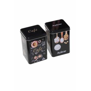 Imagem de Kit 2 Pote Lata Porta Mantimentos Metal Café Açúcar Pequeno - Shop Ani