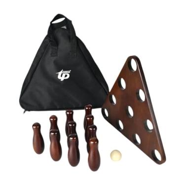Imagem de Almencla Crianças conjunto de boliche shuffleboard pino de boliche habilidades motoras família jogo de boliche jogo de esportes ao ar livre para parque gramado, Marrom