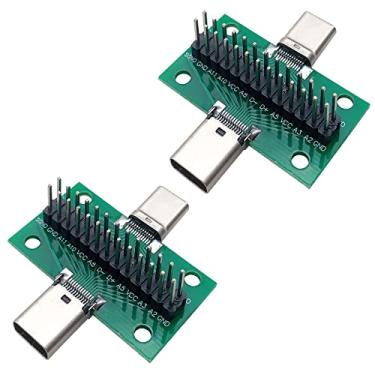 Imagem de Teansic 2 peças de placa de teste USB 3.1 tipo C macho para fêmea com placa PCB 24 pinos soquete dupla face de 2,54 mm com conector de pino para transferência de cabo de linha de data