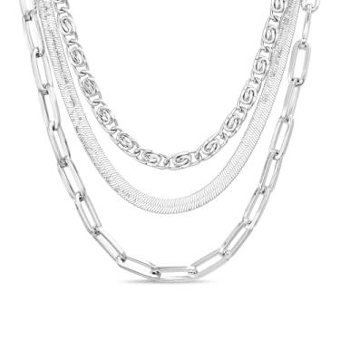 Imagem de Nautica Colar de corrente de espinha de peixe com três camadas para mulheres de 40 a 48 cm, Metal, Sem pedras preciosas,