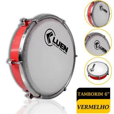 Imagem de Tamborim 6 Corpo ABS Vermelho com Pele Leitosa  Leveza e Som Brilhante