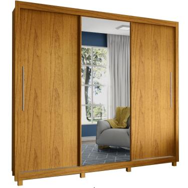 Imagem de Guarda Roupas casal Gelius Royale com 228,5 cm de Largura 3 portas de correr com espelho – Naturale / Naturale