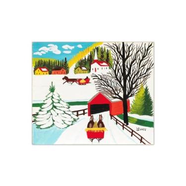 Imagem de Maud Lewis Poster-Famous Canvas Prints Reprodution-Artwork Picture Wall Art para decoração moderna de sala de estar (ponte coberta no inverno 2) 50x60cm-19x23in sem moldura