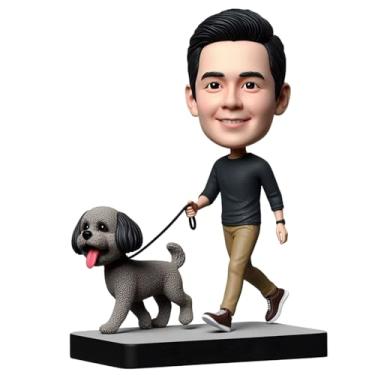 Imagem de Andador de cachorro macho com cabeça balançando a cabeça em roupa casual personalizada para amantes de animais de estimação, decoração de prateleira de escritório perfeita com toque personalizado