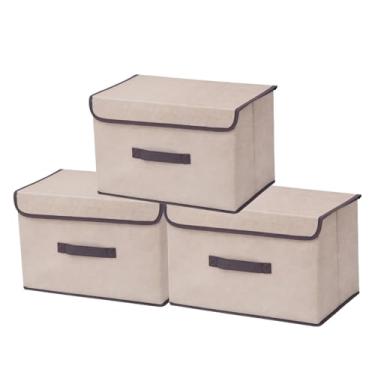 Imagem de Conjunto com 3 Caixas Organizadoras Bege Claro - Sistema Antipoeira para Escritório e Closet - Caixas Empilháveis Premium