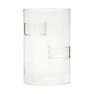 Imagem de Fenteer Porta-velas de vidro, transparente, decorativo para velas de chá, cilindro para centro de mesa, decoração de aniversário, L