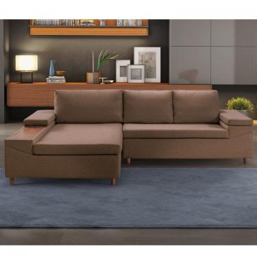 Imagem de Sofá 3 Lugares Com Chaise E Entrada Usb Clássico Invertido Estofart Marrom