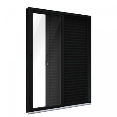 Imagem de Porta De Alumínio Balcão De Correr Lateral Sem Travessa 3 Folhas Móveis 215X150 Lucasa Preto
