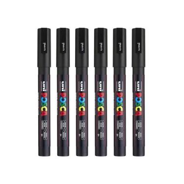 Imagem de Caneta Marcador Uni Posca Preta 0,9-1,3mm PC-3M Com 6 Und
