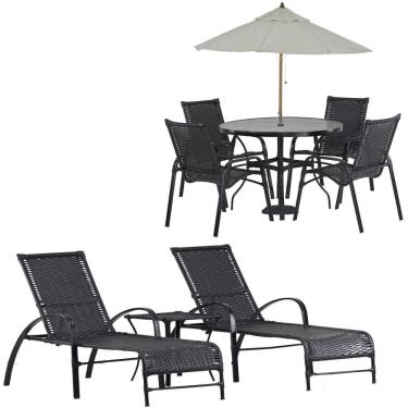 Imagem de  4 Cadeiras Emily e Mesa Roma 2 Espreguiçadeiras e Mesa Garden com Pintura e Ombrelone Alumínio Trama 