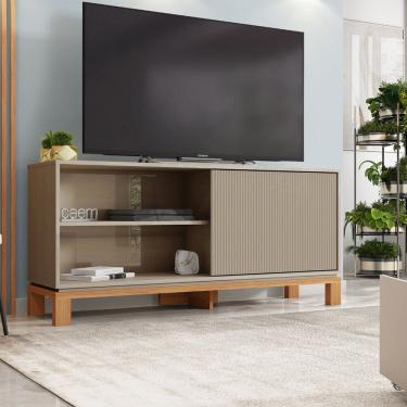 Imagem de Rack para Tv até 55 Polegadas Porta com Textura Microrripada Pés Cavalete Mondrian 1.36 Freijó