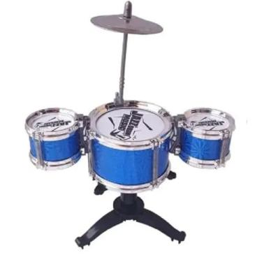 Imagem de mini BATERIA INFANTIL 4PÇS MUSICAL EDUCATIVO BRINQUEDO INTERATIVO CRIANÇAS MENINO MENINA 3 TAMBORES ROCK PRATO BAQUETA COMPLETA INSTRUMENTO MINIATURA 30/26/14 CM (AZUL)