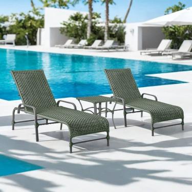 Imagem de Kit 2 Espreguiçadeiras Corda Náutica e Mesa Garden em Alumínio para Piscina Edícula Catar