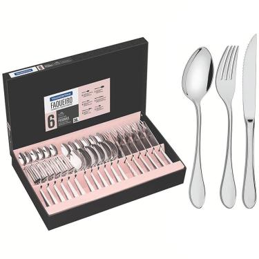 Imagem de Faqueiro Tramontina Italy Aço Inox Facas para Churrasco Forjadas 6mm Alto Brilho 36 Peças 66932134