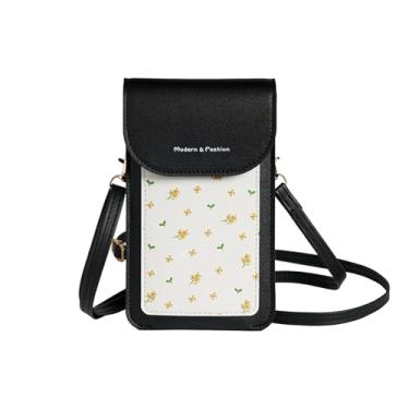 Imagem de SO Bolsa tiracolo para celular feminina com tela sensível ao toque, bolsa de ombro PU, carteira para encontros, compras, viagens, preta