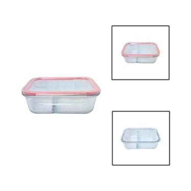 Imagem de Pote Hermético Retangular 1L Vidro Com Divisória Tampa - Allmix