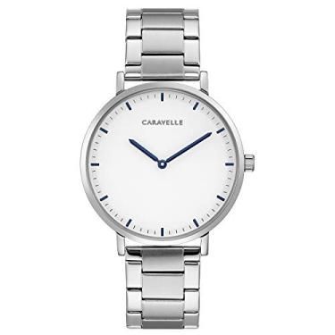 Imagem de Caravelle Relógio masculino de quartzo min/Max, aço inoxidável, Aço inoxidável, prateado (modelo: 43A150), Mostrador prateado/branco