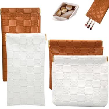 Imagem de lyBlissor 4 peças bolsa de cosméticos de couro para bolsa, pequena bolsa de maquiagem para mulheres, impermeável, portátil, sem zíper, porta-moedas, bolsa de batom, acessórios, bolsa de armazenamento