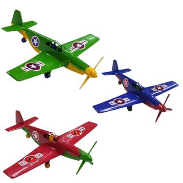 Imagem de 3 Avião de Brinquedo Jato Caça Guerra Infantil Plástico Kit Aeronave Hélice (VERDE AZUL VERMELHO)