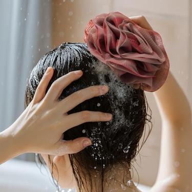 Imagem de Esponja de banho, bucha de banho de 70 g para mulheres, esponjas de bucha de malha para sabonete líquido - limpeza diária, vermelha