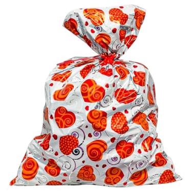 Imagem de Pensou Comprou Kit 3 Sacos De Presente Estampa Coração 70x50cm com Lacinho Plástico Festas Brindes Lembrancinhas Presentes Aniversário Eventos