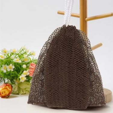 Imagem de Esponja de rede de chuveiro africana, rede esfoliante africana com nós, esfoliante corporal de chuveiro, esponja de rede de banho de nylon para mulheres (café)