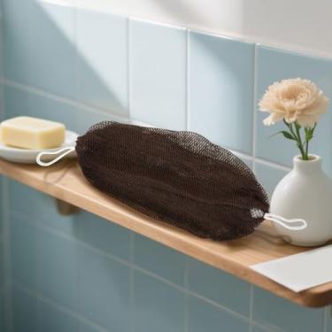Imagem de Esponja de rede africana com nós, esponja de banho esfoliante corporal africana de nylon, rede esfoliante para chuveiro, esfregão traseiro para mulheres e homens (café)