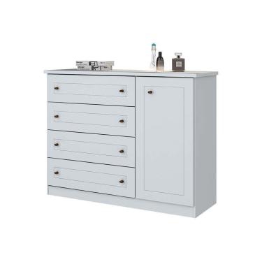 Imagem de Cômoda De Quarto Americana C/ 1 Porta E 4 Gavetas Branco - Henn