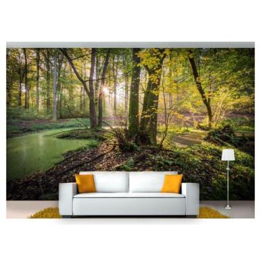 Imagem de Papel De Parede Lago Floresta Árvores Sol 3D Nlk130 - Você Decora