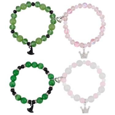 Imagem de PH PandaHall 4 pulseiras combinando amizade com coração combinando pulseira verde rosa com contas com chapéu de bruxa, pingente de coroa para casais, presente de Natal, Ano Novo, Dia dos Namorados