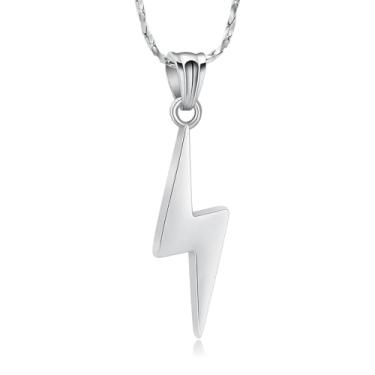 Imagem de zeqingjw Joias de cremação, colar com urna relâmpago para cinzas, aço inoxidável, com pingente de urna Thunderbolt, suporte de cinzas, joia memorial, Aço inoxidável, Sem Pedra Preciosa