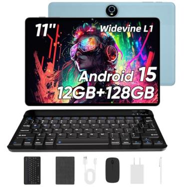 Imagem de Tablet de 11 polegadas com teclado, tablets Android de 15, 12 GB + 128 GB, expansão de 1 TB, bateria de 8000 mAh, câmera de 5 MP + 8 MP, WiFi 6 de banda dupla, tela sensível ao toque IPS, mouse/Stylus