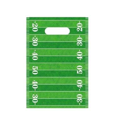 Imagem de Hxezoc 50 peças de sacos de presente de futebol com alça, saco de plástico para doces e lembrancinhas esportivas com gridiron para decoração de festa de aniversário infantil