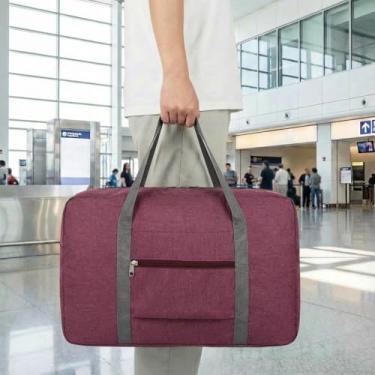 Imagem de Bolsa de viagem leve e dobrável – Mala de mão compacta para viagens noturnas, bolsa unissex para fim de semana, Vermelho, Esportes