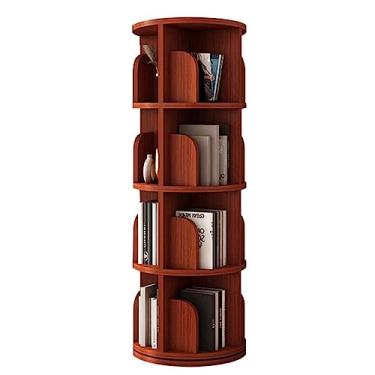 Imagem de Estante rotativa de 360° com estante redonda cor teca para armazenamento de madeira retrô do chão ao teto para sala de estar, quarto, casa, escritório