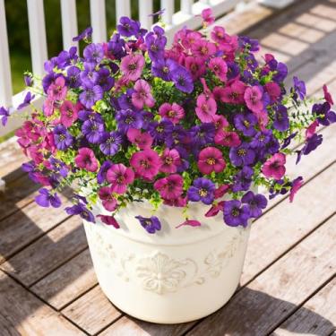 Imagem de Flores artificiais falsas de amor-perfeito para uso ao ar livre, 12 peças de flores amores-perfeitos de seda sintética para decoração de primavera e verão, plantas falsas resistentes a UV para uso