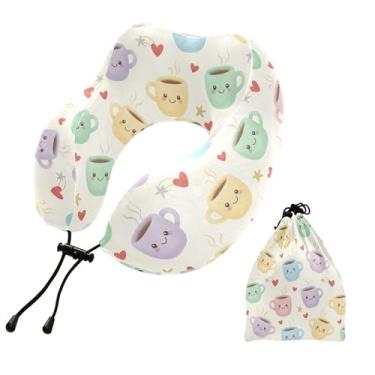 Imagem de Burbuja Almofada de pescoço de café para viagem, almofada de viagem de espuma viscoelástica para suporte de cabeça de carro de avião dormindo, lavável na máquina e portátil