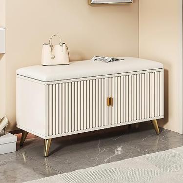 Imagem de Banco de sapateira com porta - Organizador moderno de armário oculto para sapatos de salto alto, entradas, corredores, armários - Banco de armazenamento de sapatos com assento