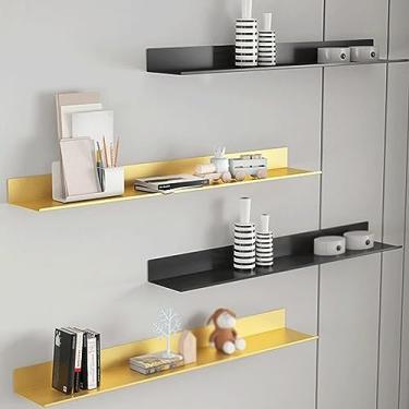 Imagem de Prateleiras de parede flutuantes com luz LED, prateleiras de exibição de metal montadas na parede Prateleiras emissoras de luz para estante de plantas (Cor: Dourado, Tamanho: 60 x 20 cm)