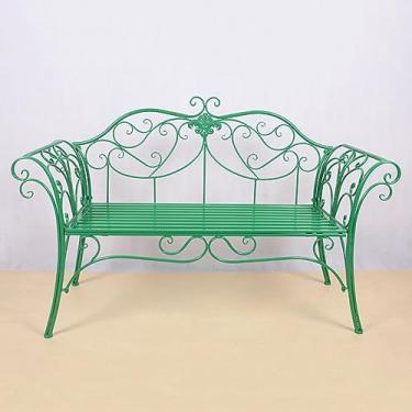 Imagem de Bancos de metal de jardim, assentos de móveis de pátio com encosto e apoio de braço, pátio de banco para exterior, parque de banco para 2-3 pessoas, para varanda frontal varanda pátio parque (cor