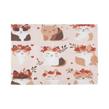 Imagem de Burbuja Jogo americano Valentine Cats conjunto de 4, tapetes de mesa laváveis antiderrapantes, resistentes ao calor, para cozinha, mesa de jantar, ambientes internos e externos